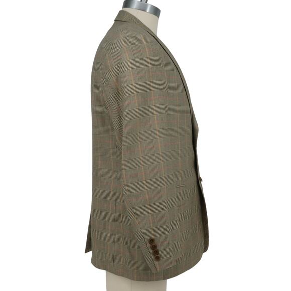 M Sport Coat Mens 42R Beige Black Silk Windowpane Plaid Jacket Lined Career - Picture 6 of 16